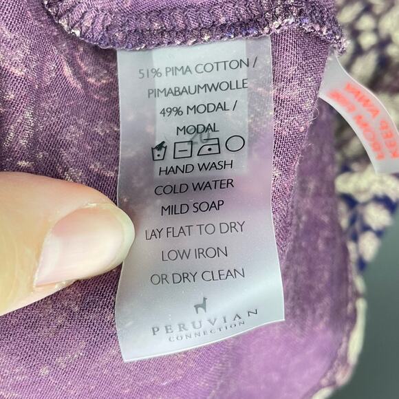 Peruvian Connection Elbow Length Floral Pima Cotton Swing Dress Size XS - Picture 3 of 4